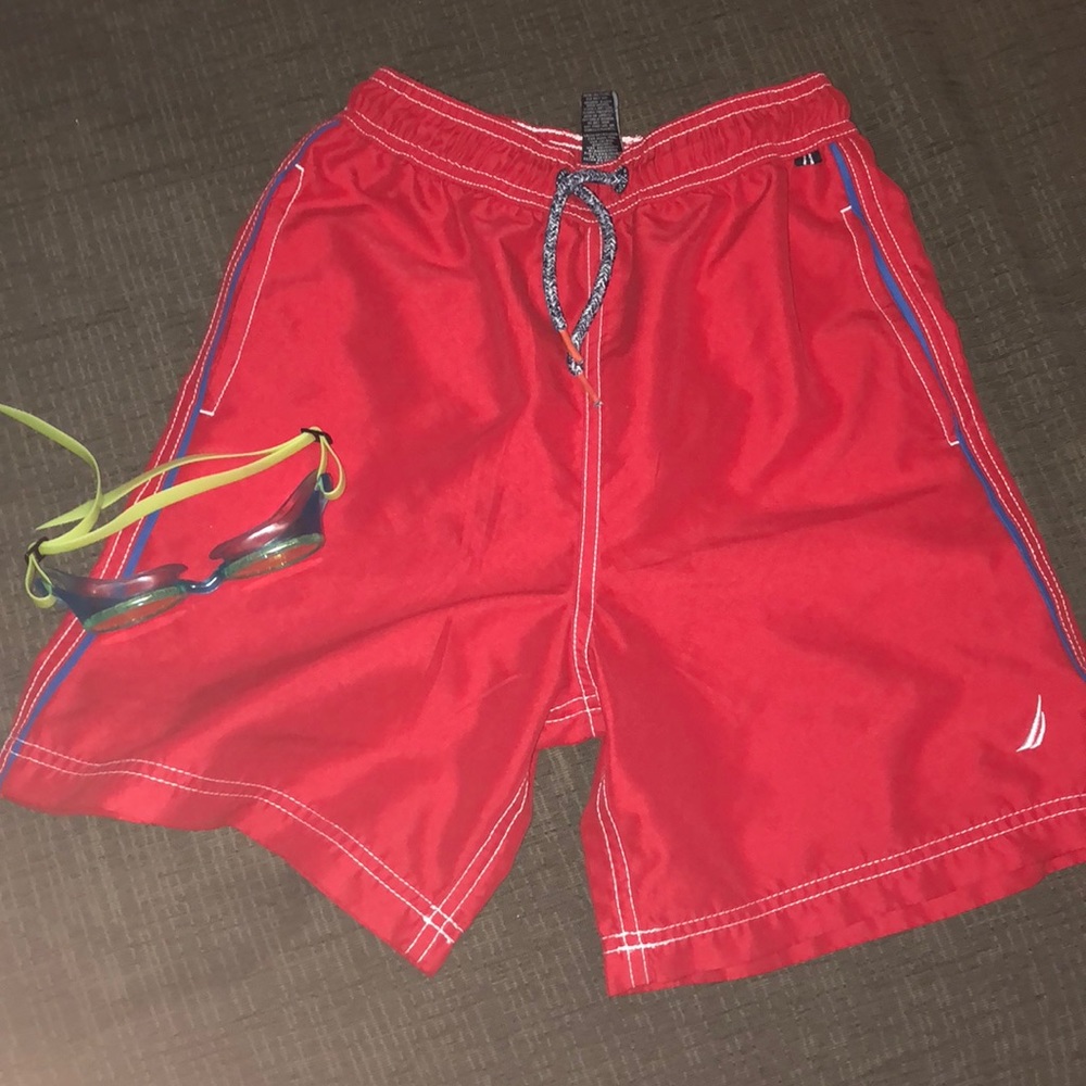 Kids red Nautica swim trunks